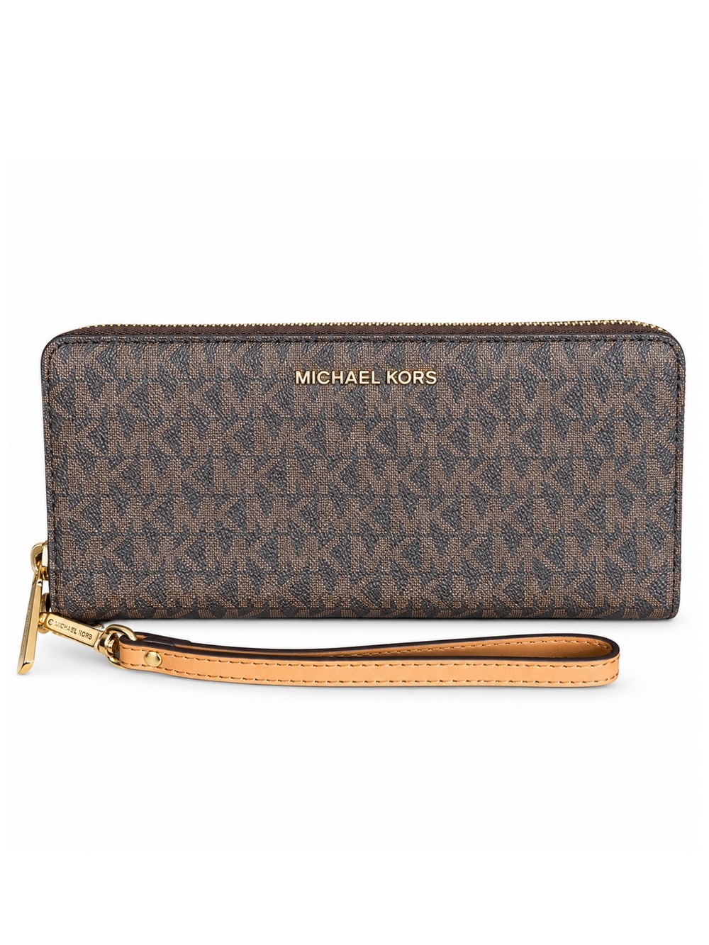 NWT Michael Kors Jet Set Travel Brown Logo Continental Wallet Wristlet